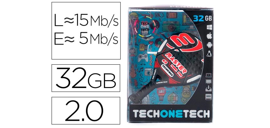 Memoria usb tech on tech raqueta padel roja 32 gb