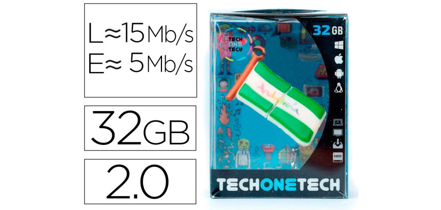 Memoria usb tech on tech bandera andalucia 32 gb