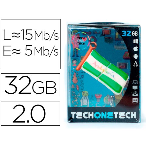 Memoria usb tech on tech bandera andalucia 32 gb