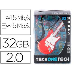 Memoria usb tech on tech guitarra red one 32 gb