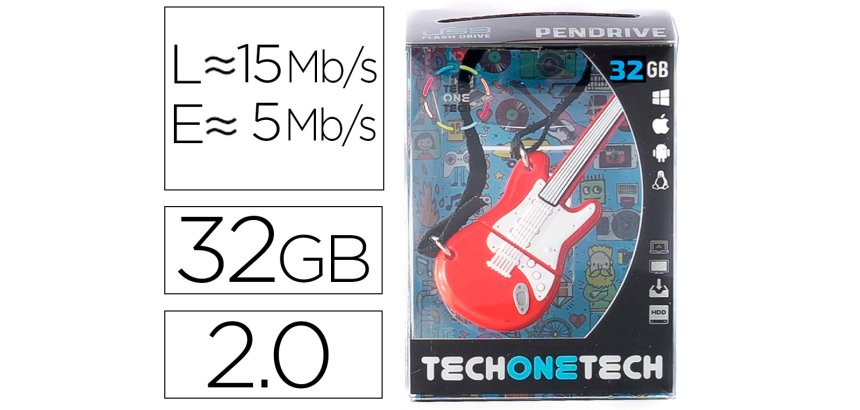 Memoria usb tech on tech guitarra red one 32 gb