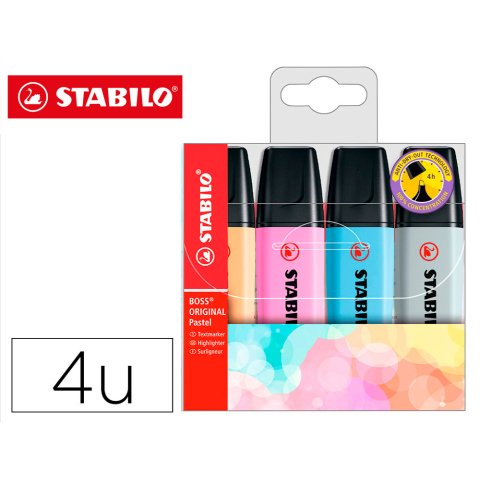 Rotulador stabilo boss fluorescente 70 pastel estuche de 4 unidades colores