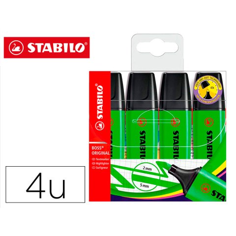 Rotulador stabilo boss fluorescente 70 verde estuche de 4 unidades