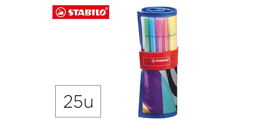 Rotulador stabilo punta de fibra pen 68 arty estuche rollerset de 25 unidades colores surtidos