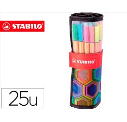 Rotulador stabilo punta de fibra point 88 art estuche rollerset de 25 unidades colores surtidos
