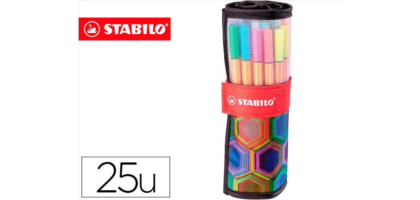 Rotulador stabilo punta de fibra point 88 art estuche rollerset de 25 unidades colores surtidos