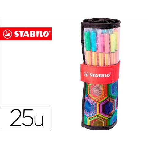 Rotulador stabilo punta de fibra point 88 art estuche rollerset de 25 unidades colores surtidos
