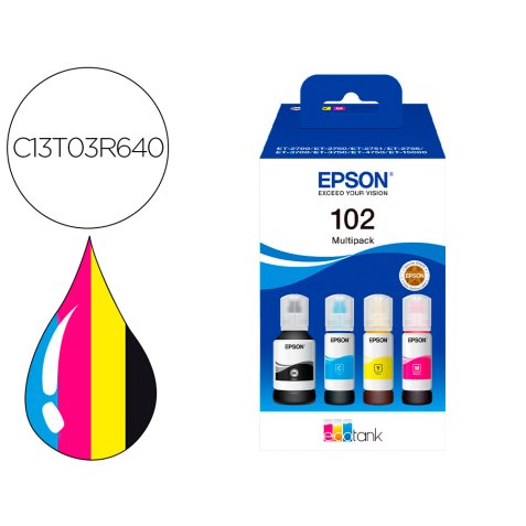 Epson 102 Pack 4 botellas de tinta T03R6 Negro + tricolor Alta capacidad (6.000 páginas)