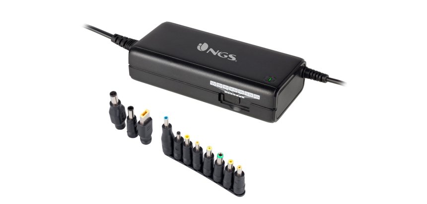Adaptador de corriente ngs manual laptop 90w con 11 adaptadores