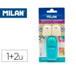 Sacapuntas milan capsule plastico 1 uso con goma + 2 recambios de goma en blister
