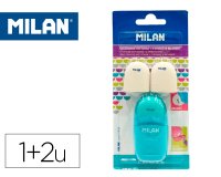 Sacapuntas milan capsule plastico 1 uso con goma + 2 recambios de goma en blister