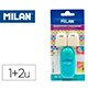 Sacapuntas milan capsule plastico 1 uso con goma + 2 recambios de goma en blister