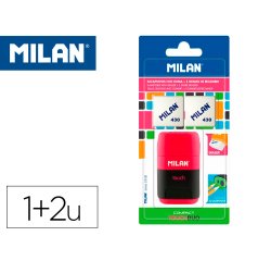 Sacapuntas milan compact touch duo plastico 2 usos con goma + 2 recambios de goma en blister