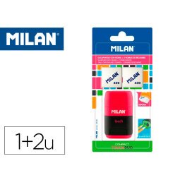 Sacapuntas milan compact touch duo plastico 2 usos con goma + 2 recambios de goma en blister