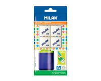 Sacapuntas milan collection plastico 2 usos + 4 gomas de borrar 430