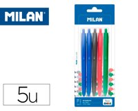 Boligrafo milan p1 retractil 1 mm touch blister de 5 unidades colores surtidos