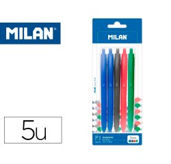 Boligrafo milan p1 retractil 1 mm touch blister de 5 unidades colores surtidos