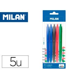 Boligrafo milan p1 retractil 1 mm touch blister de 5 unidades colores surtidos