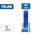 Boligrafo milan p1 retractil 1 mm touch azul blister de 3 unidades