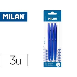 Boligrafo milan p1 retractil 1 mm touch azul blister de 3 unidades