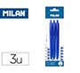 Boligrafo milan p1 retractil 1 mm touch azul blister de 3 unidades