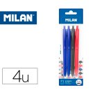 Boligrafo milan p1 retractil 1 mm touch blister de 4 unidades colores surtidos