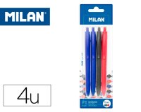 Boligrafo milan p1 retractil 1 mm touch blister de 4 unidades colores surtidos