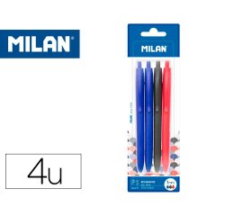 Boligrafo milan p1 retractil 1 mm touch blister de 4 unidades colores surtidos