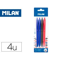 Boligrafo milan p1 retractil 1 mm touch blister de 4 unidades colores surtidos