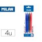 Boligrafo milan p1 retractil 1 mm touch blister de 4 unidades colores surtidos