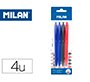 Boligrafo milan p1 retractil 1 mm touch blister de 4 unidades colores surtidos
