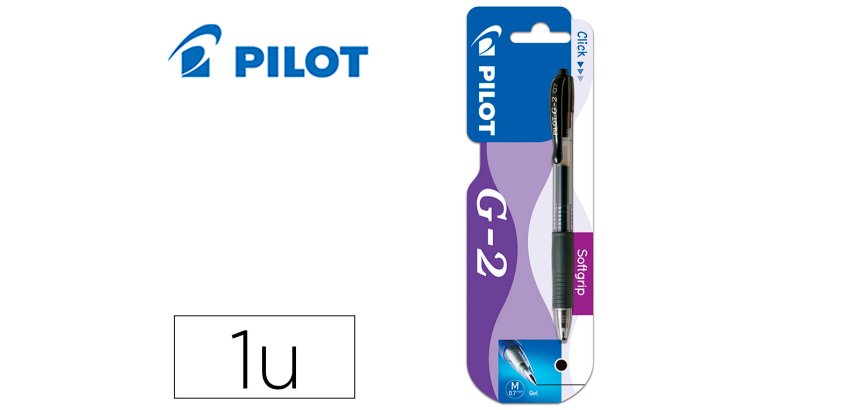 Boligrafo pilot g-2 negro tinta gel retractil sujecion de caucho en blister