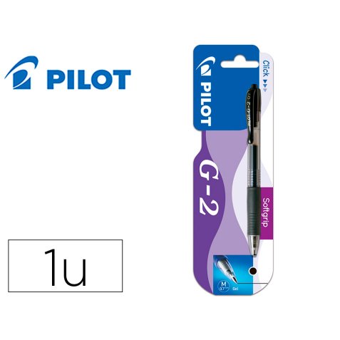 Boligrafo pilot g-2 negro tinta gel retractil sujecion de caucho en blister