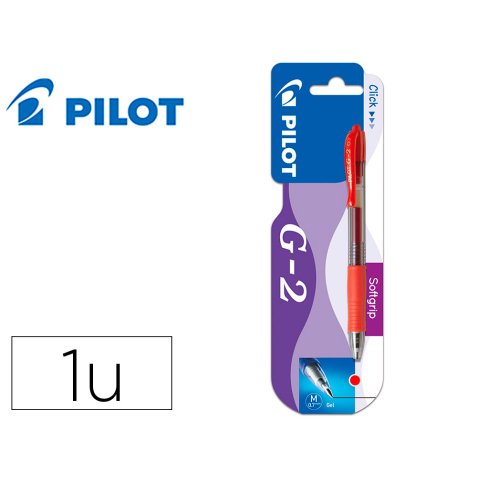 Boligrafo pilot g-2 rojo tinta gel retractil sujecion de caucho en blister