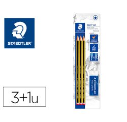 Lapices de grafito staedtler noris n.2 hb blister de 3 unidades + 1 goma de borrar mars plastic