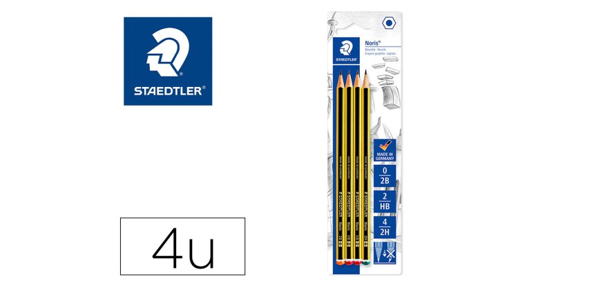 Lapices de grafito staedtler noris blister de 2 unidades n.2 hb + 1 unidad n.0 2b + 1 unidad n 4 2h