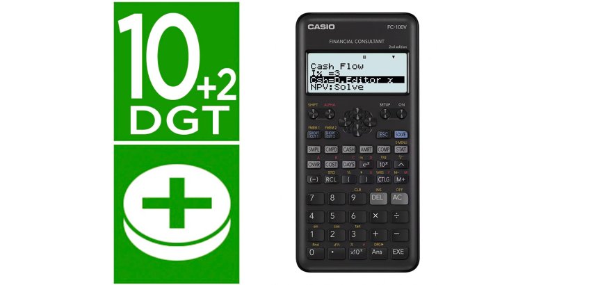 Calculadora casio fc-100v financiera 4 lineas 10+2 digitos almacenamiento flash calculo de ganancias con tapa