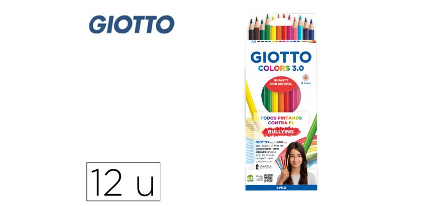 Lapices de colores giotto colors 3.0 mina 3 mm caja de 12 colores surtidos