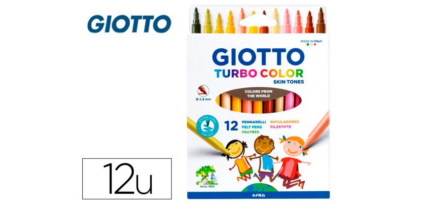 Rotulador giotto turbo color skin tones lavable punta bloqueada caja de 12 colores surtidos
