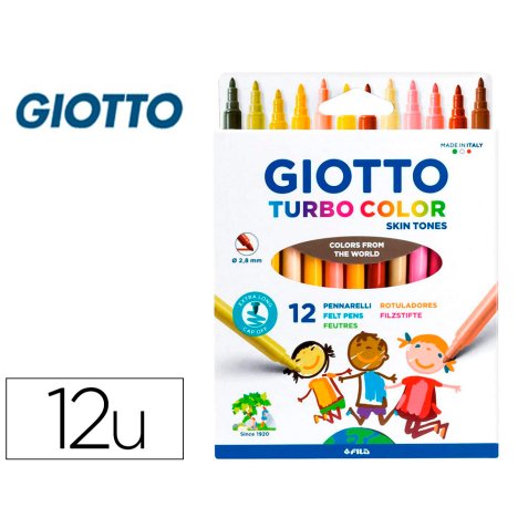 Rotulador giotto turbo color skin tones lavable punta bloqueada caja de 12 colores surtidos