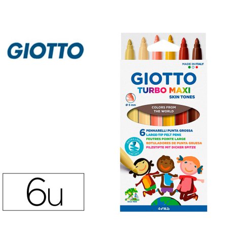 Rotulador giotto turbo maxi skin tones lavable punta bloqueada caja de 6 colores surtidos