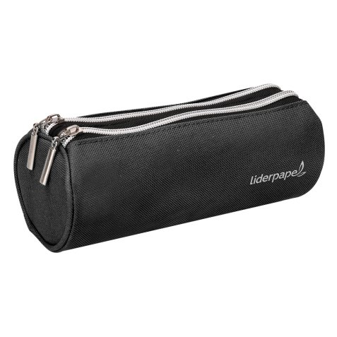 Estuche portatodo liderpapel cilindrico con 2 cremalleras negro 205x75x75 mm