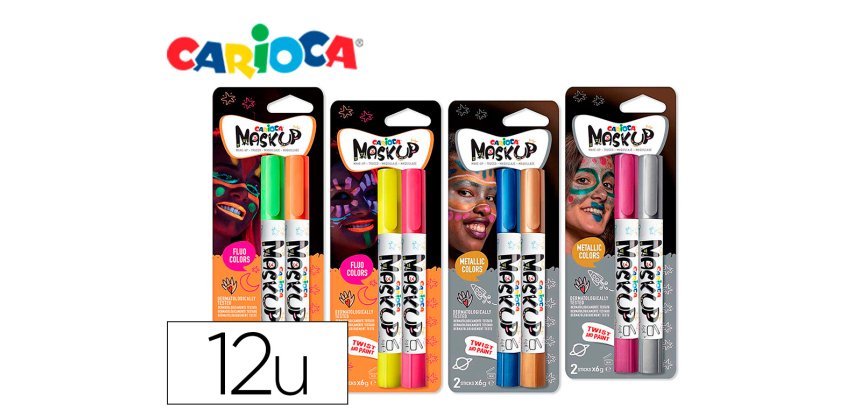 Barra de maquillaje carioca mask up neon / metallic expositor 12 blister de 2 barras colores surtidos