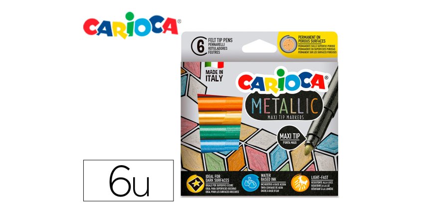 Rotulador carioca metallic punta maxi 6 mm caja de 6 unidades colores surtidos