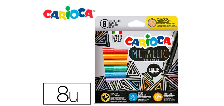 Rotulador carioca metallic punta fina caja de 8 unidades colores surtidos