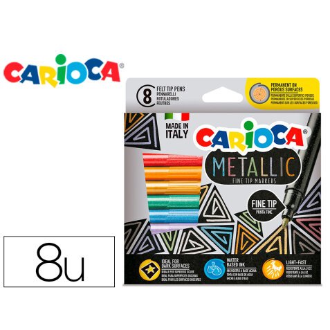 Rotulador carioca metallic punta fina caja de 8 colores surtidos