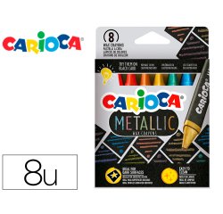 Lapices cera carioca metallic triangular caja de 8 unidades colores surtidos