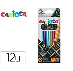 Lapices de colores carioca metallic hexagonal mina 3,3 mm caja de 12 colores surtidos