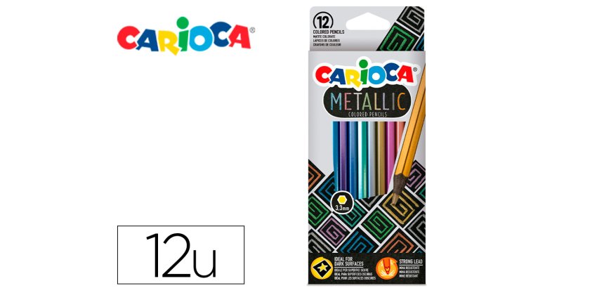 Lapices de colores carioca metallic hexagonal mina 3,3 mm caja de 12 colores surtidos