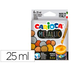 Tempera escolar carioca metallic bote 25 ml caja de 6 colores surtidos